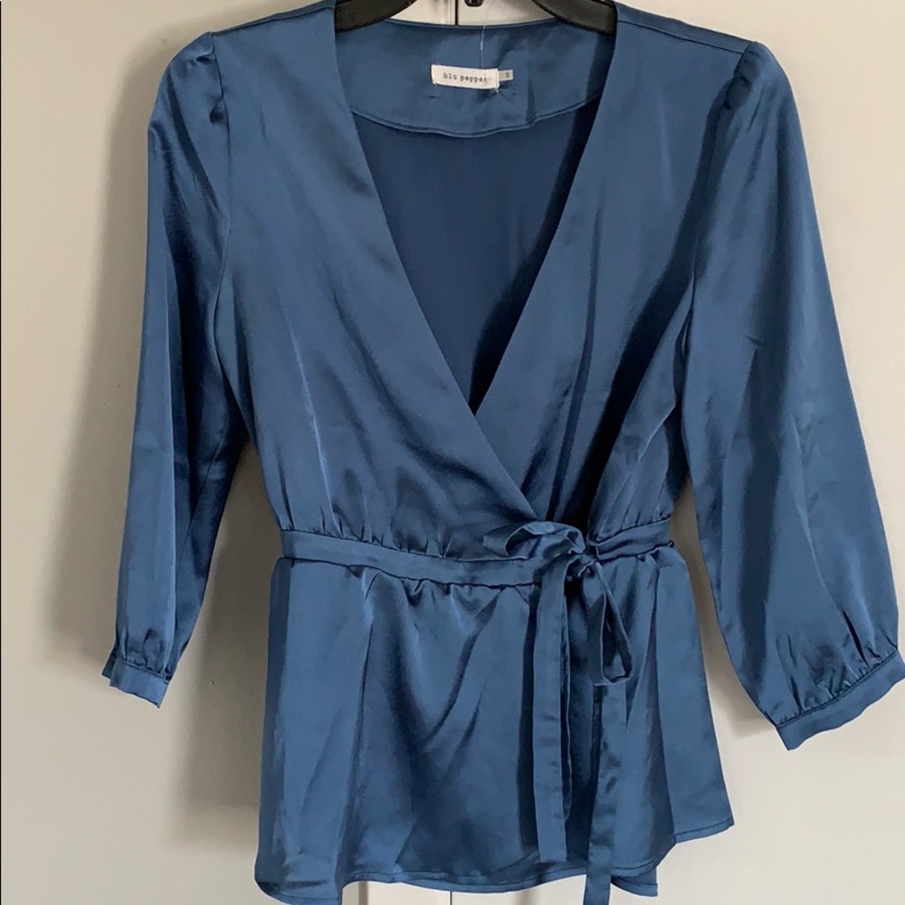 Blue satin blouse